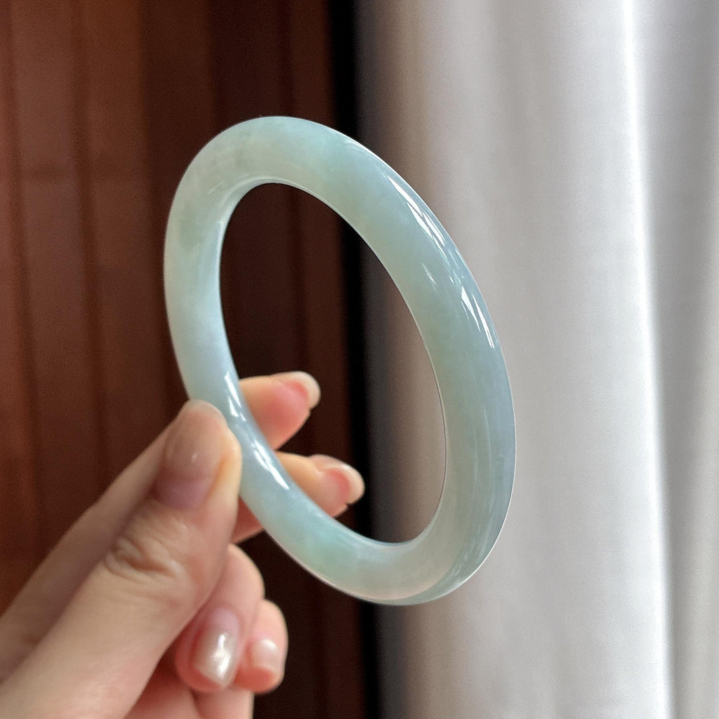 细糯种蓝晴圆条手镯 55圈 天然缅甸A货翡翠（yc483715）