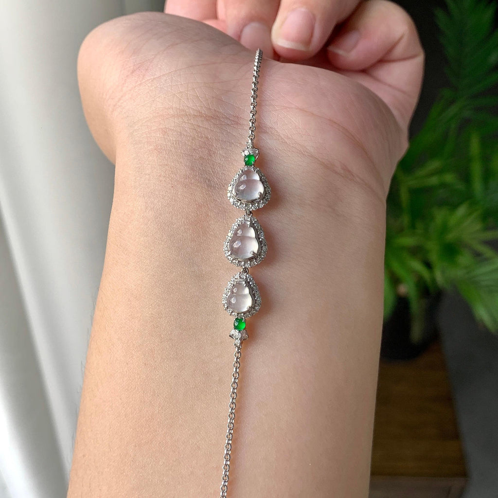 18K金钻镶糯冰种无色葫芦手链（yc215982）