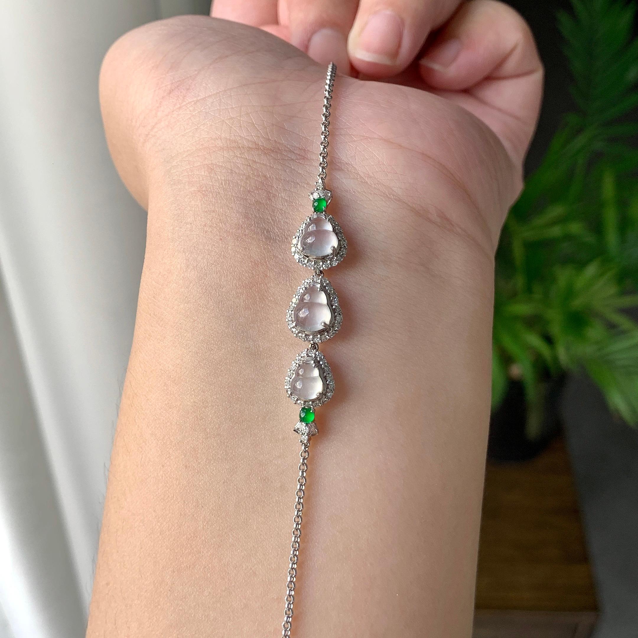 18K金钻镶糯冰种无色葫芦手链（yc215982）