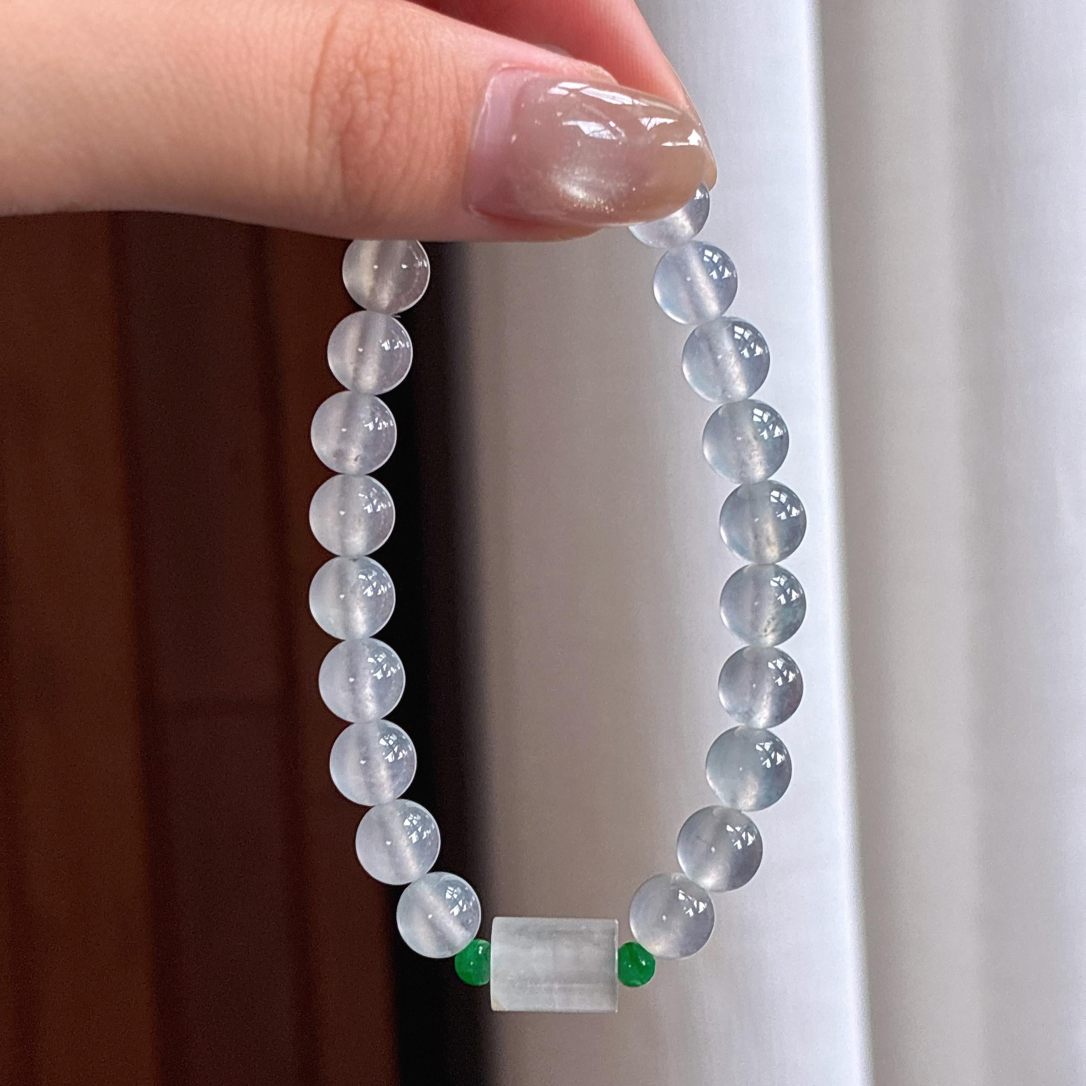 Vòng tay băng chủng không màu Ngọc phỉ thúy tự nhiên Myanmar loại A (yc450386)