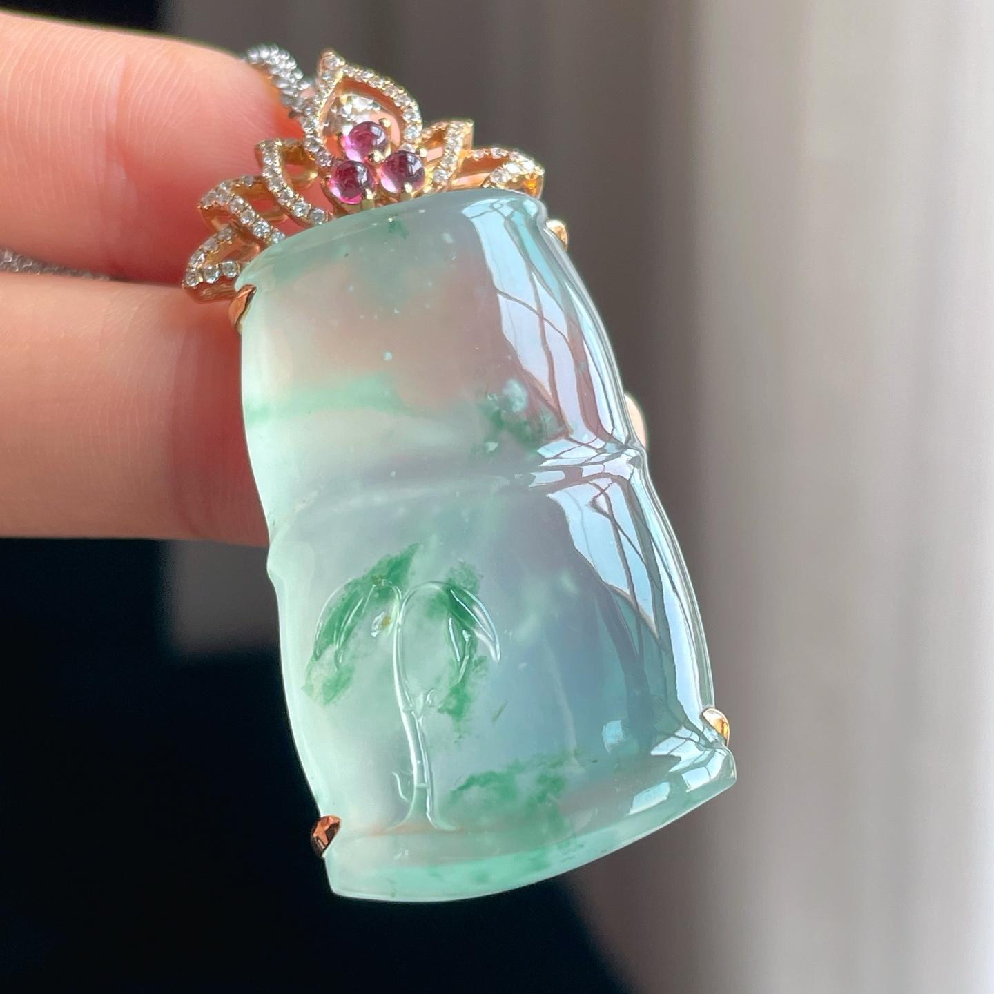 18k金镶冰玻种飘花翡翠节节高（yc389364）