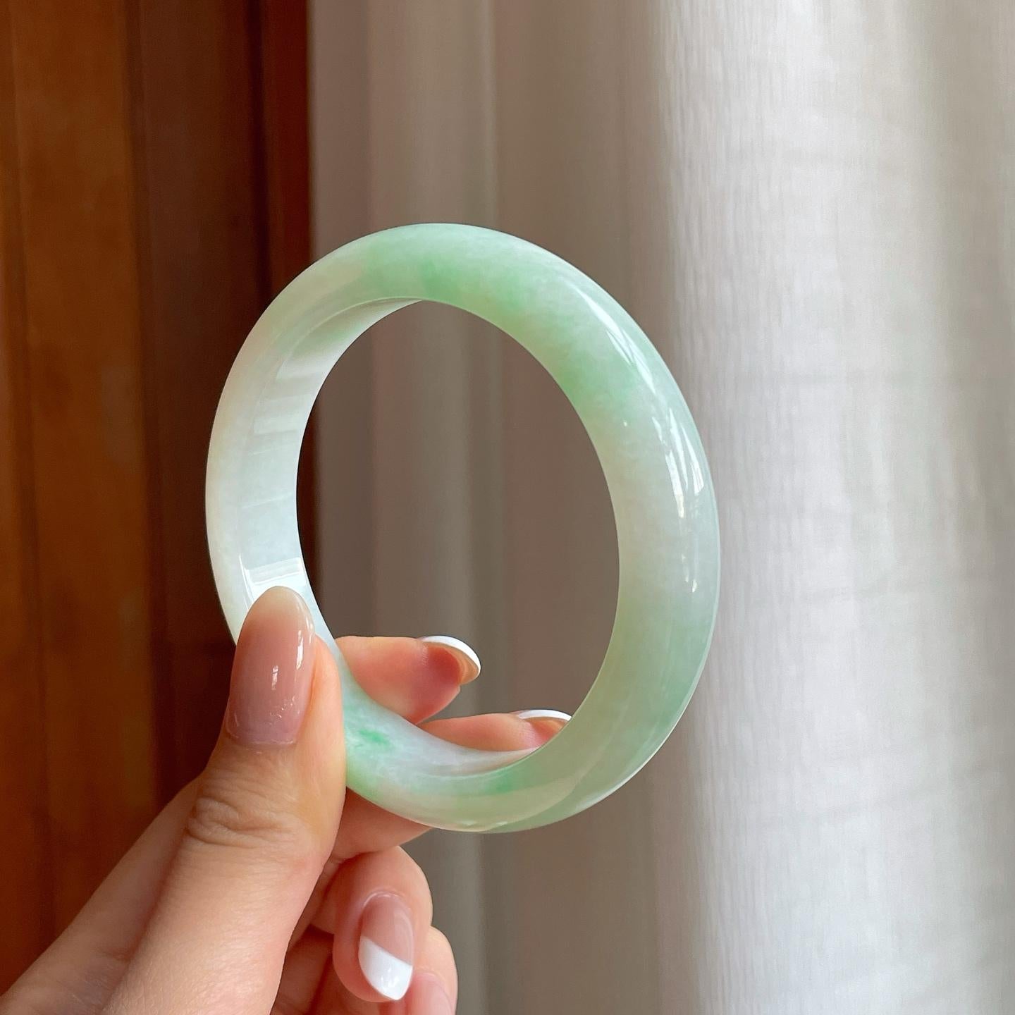 糯冰带色翡翠平安镯（57.3mm)（yc374645）