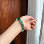 Vòng tay tròn bình an bằng ngọc phỉ thúy Myanmar tự nhiên loại A, màu hoa băng, kích thước 54