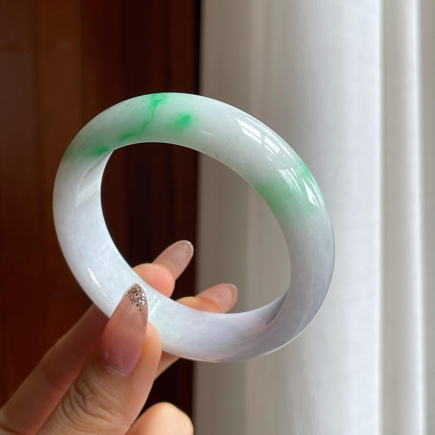 糯冰白底青翡翠平安镯（56mm）（yc361777）