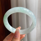 糯冰种带色翡翠平安镯（54mm）