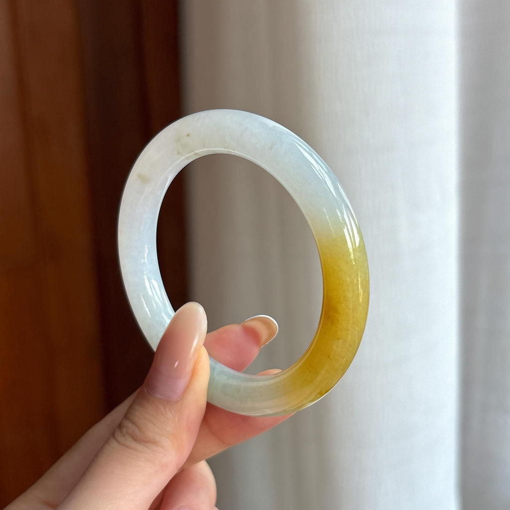 糯冰黄翡特色翡翠圆条手镯（51.5mm)（yc423126）