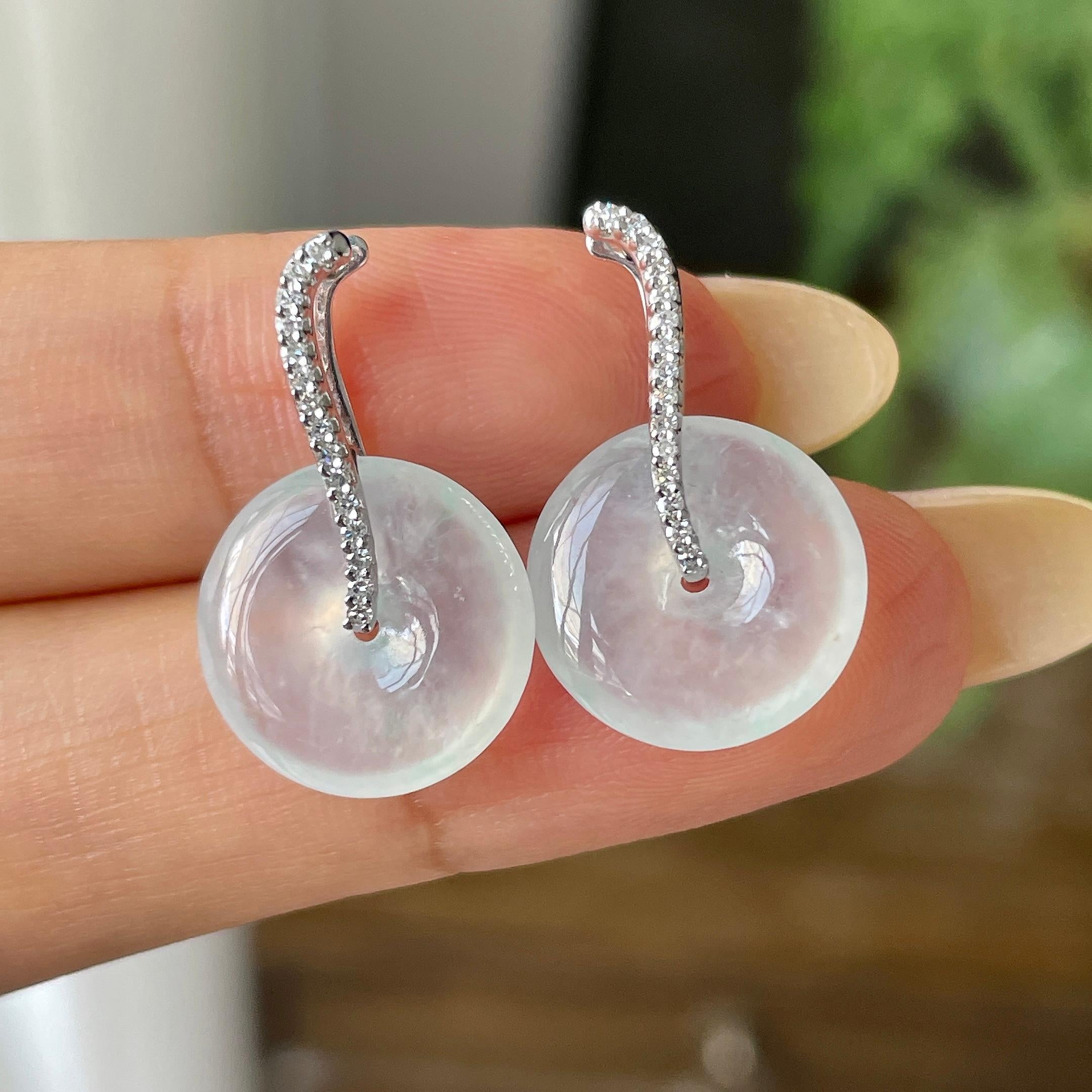 18k金镶冰种无色平安扣耳钉          天然缅甸A货翡翠（yc454859）