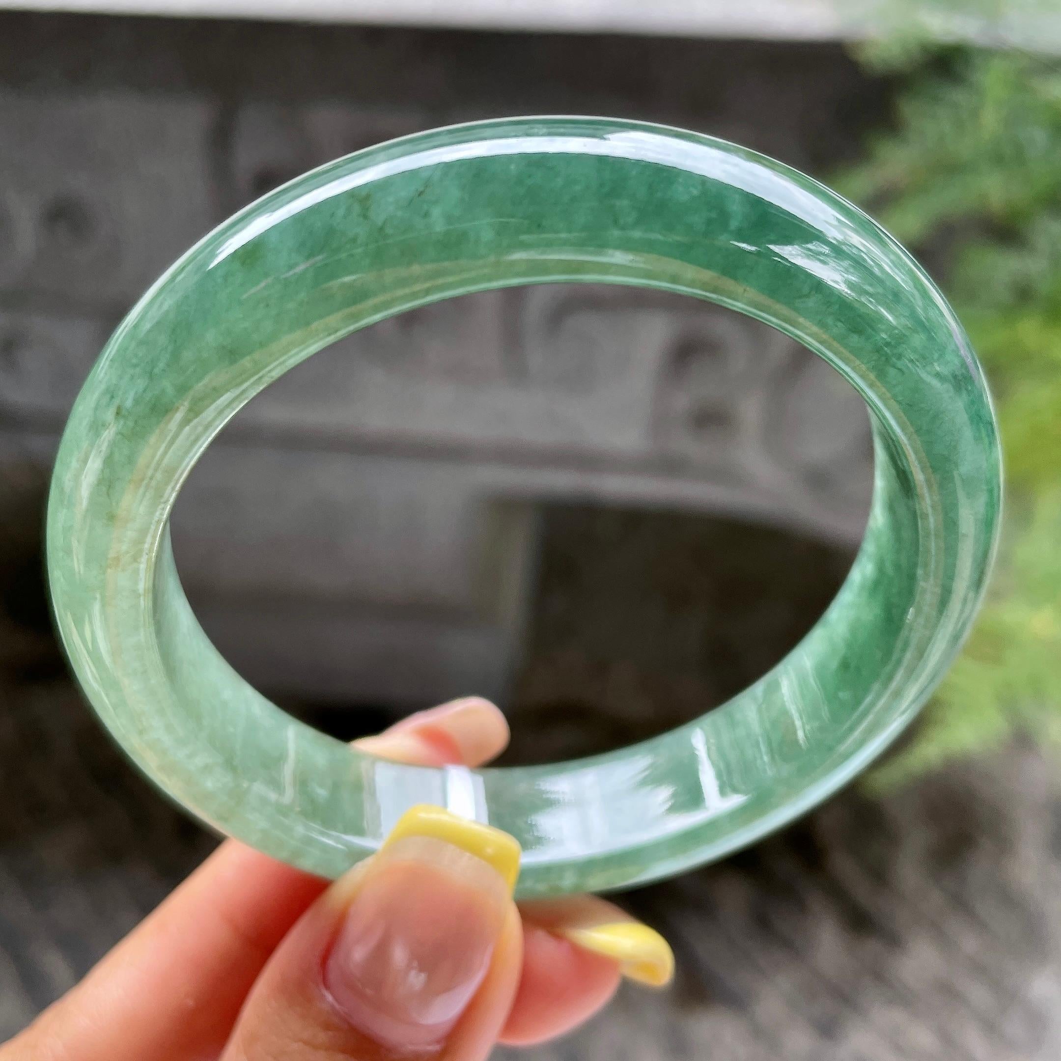 细糯种油青色正圈平安镯56圈         天然缅甸A货翡翠（yc389226）