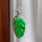 18k金镶糯冰满绿翡翠叶子（yc250567）