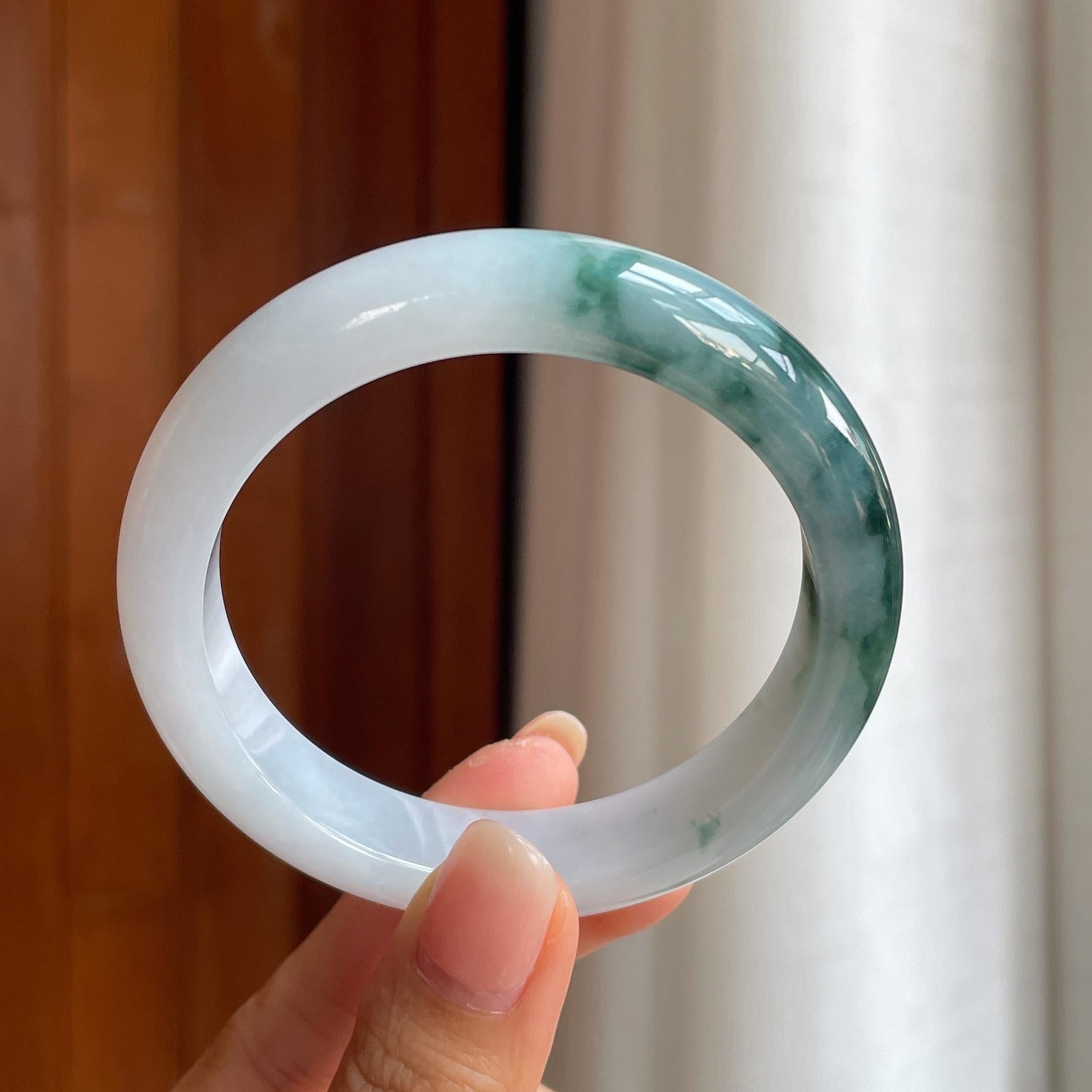 糯冰飘花翡翠平安镯(57.8mm)（yc414421）