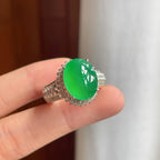 铜托冰种满绿翡翠蛋面（yc257807）