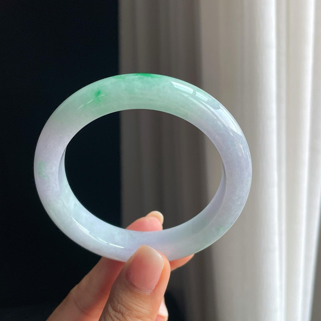糯冰白底青翡翠平安镯（58mm)（yc397113）