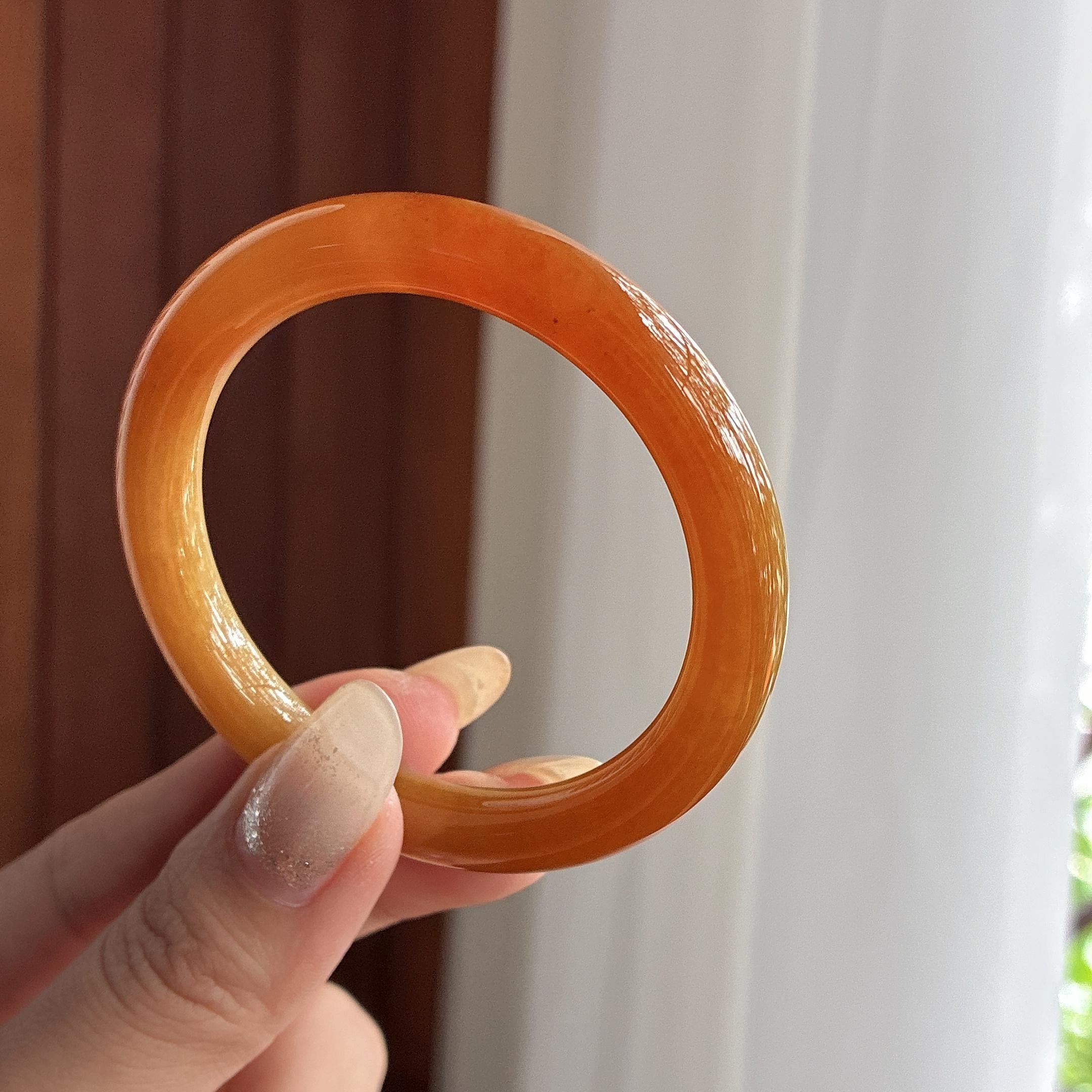 小圈口 细糯冰黄翡圆条手镯 50圈 天然缅甸Ａ货翡翠（yc497216）