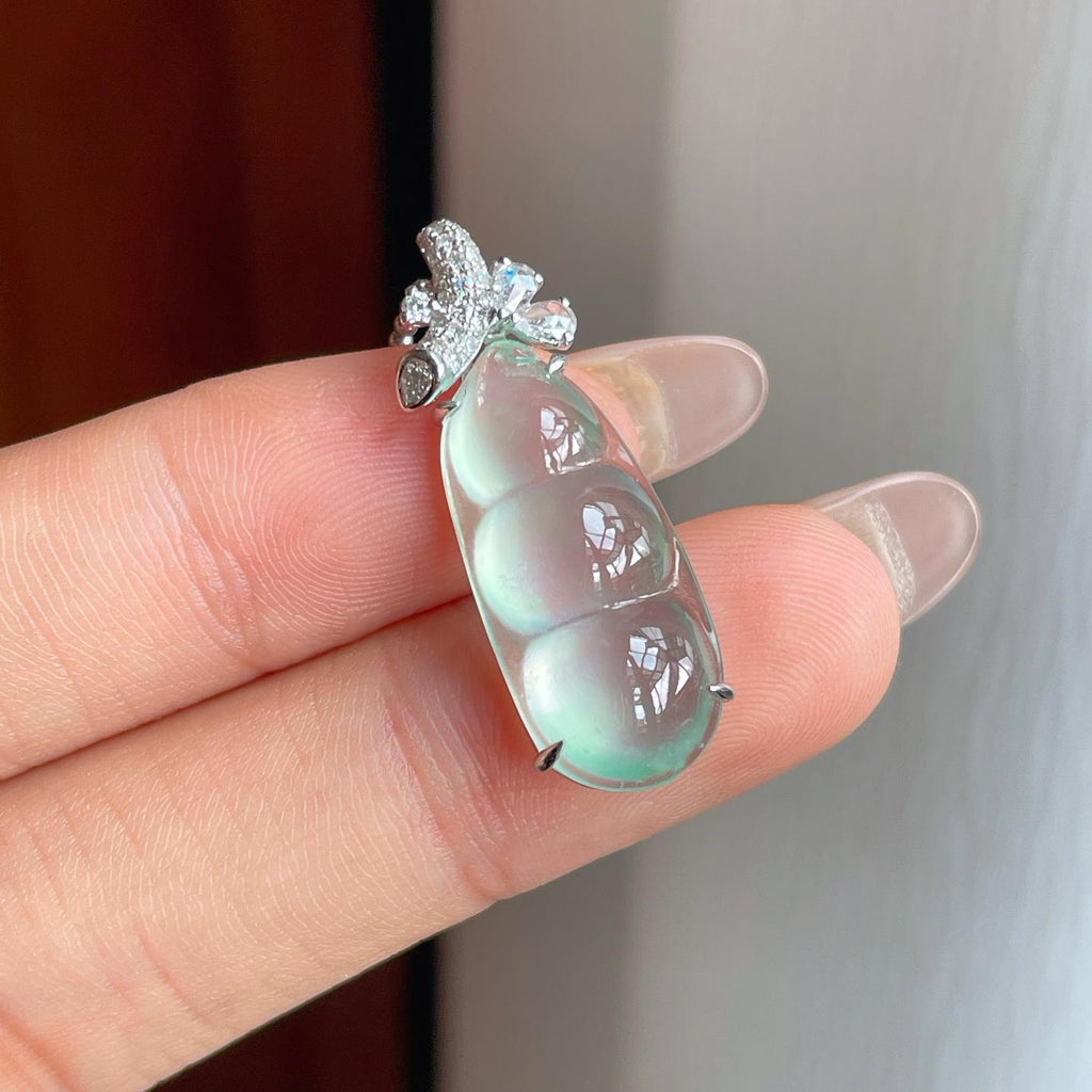 18k金镶冰种晴底翡翠豆子（yc244874）