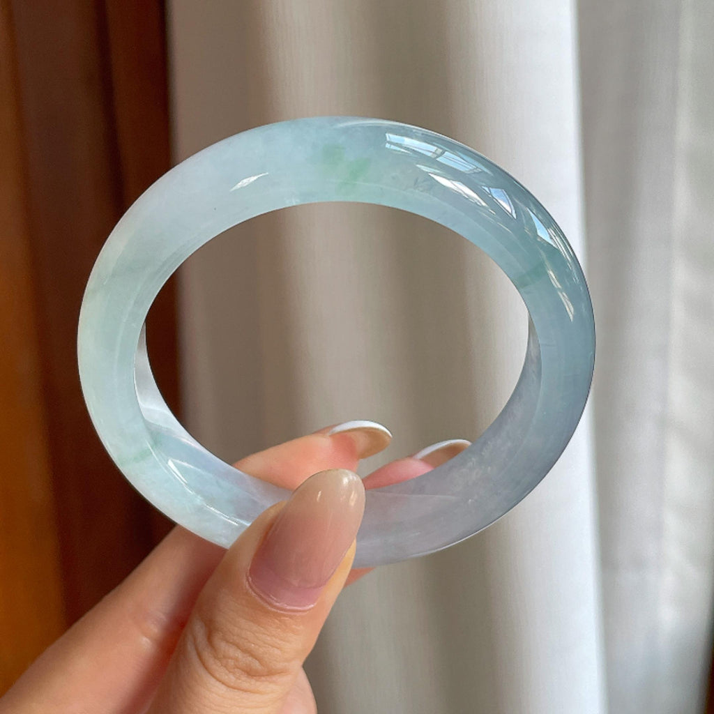 冰种蓝晴翡翠平安镯（54mm)（yc416422）