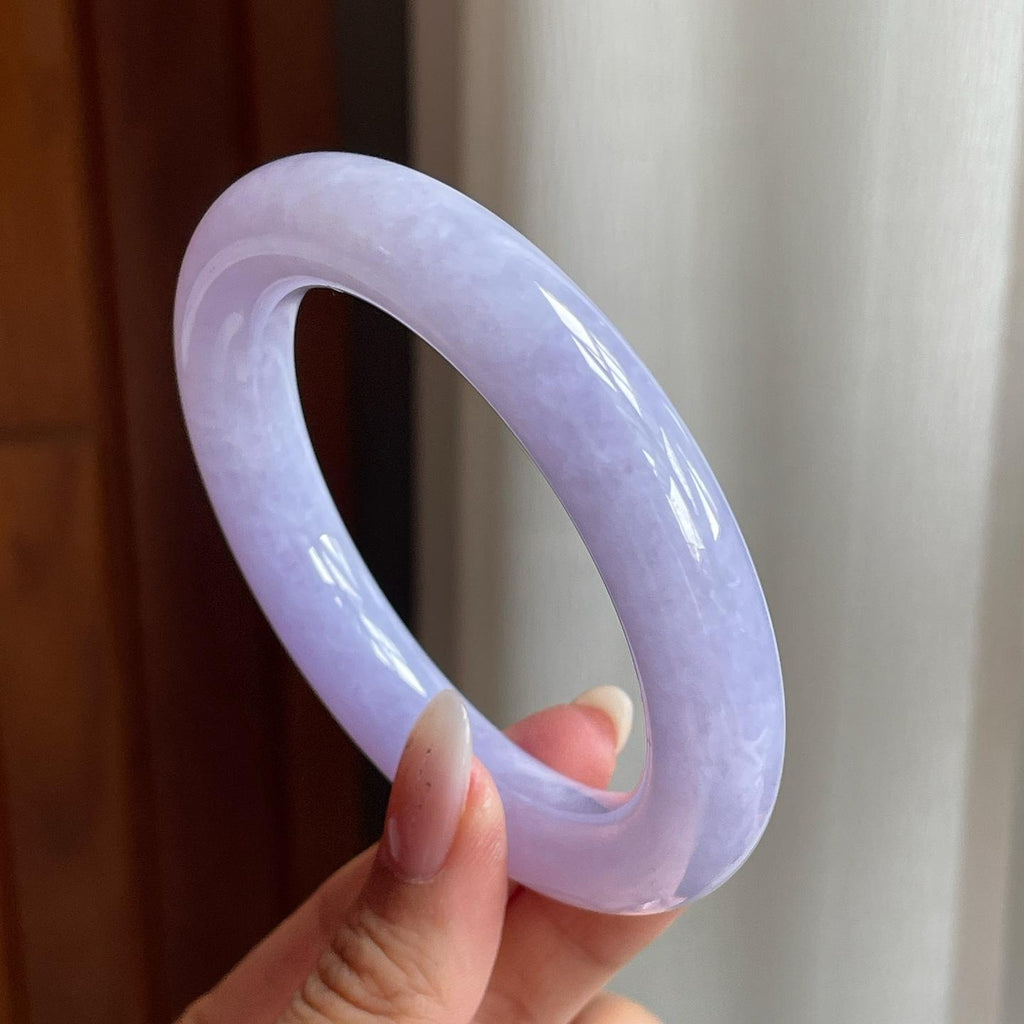 糯冰种紫罗兰翡翠圆条手镯（56mm）（yc204372）
