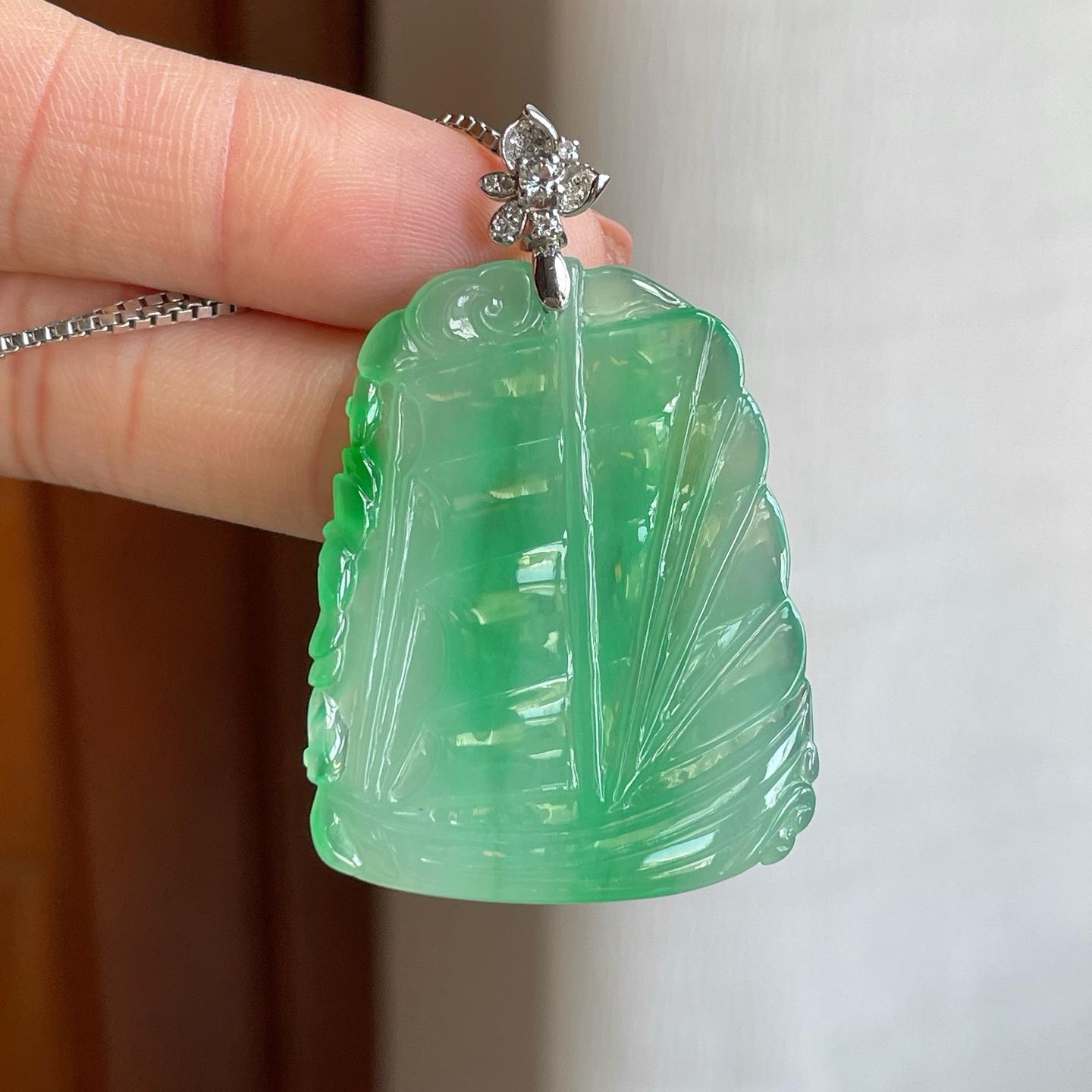 18k金钻镶糯冰带色翡翠竹节（yc310290）