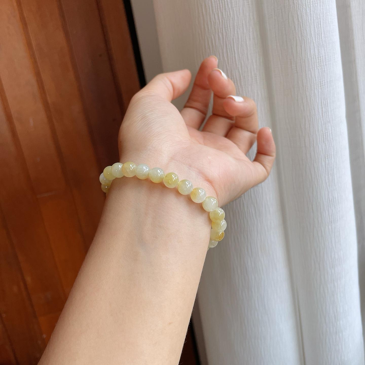 糯冰黄翡翡翠珠串手串（yc257269）