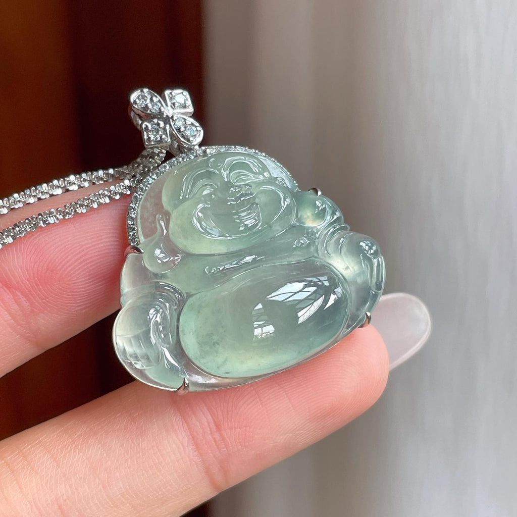 18k金钻镶冰种晴底翡翠佛公（yc263548）