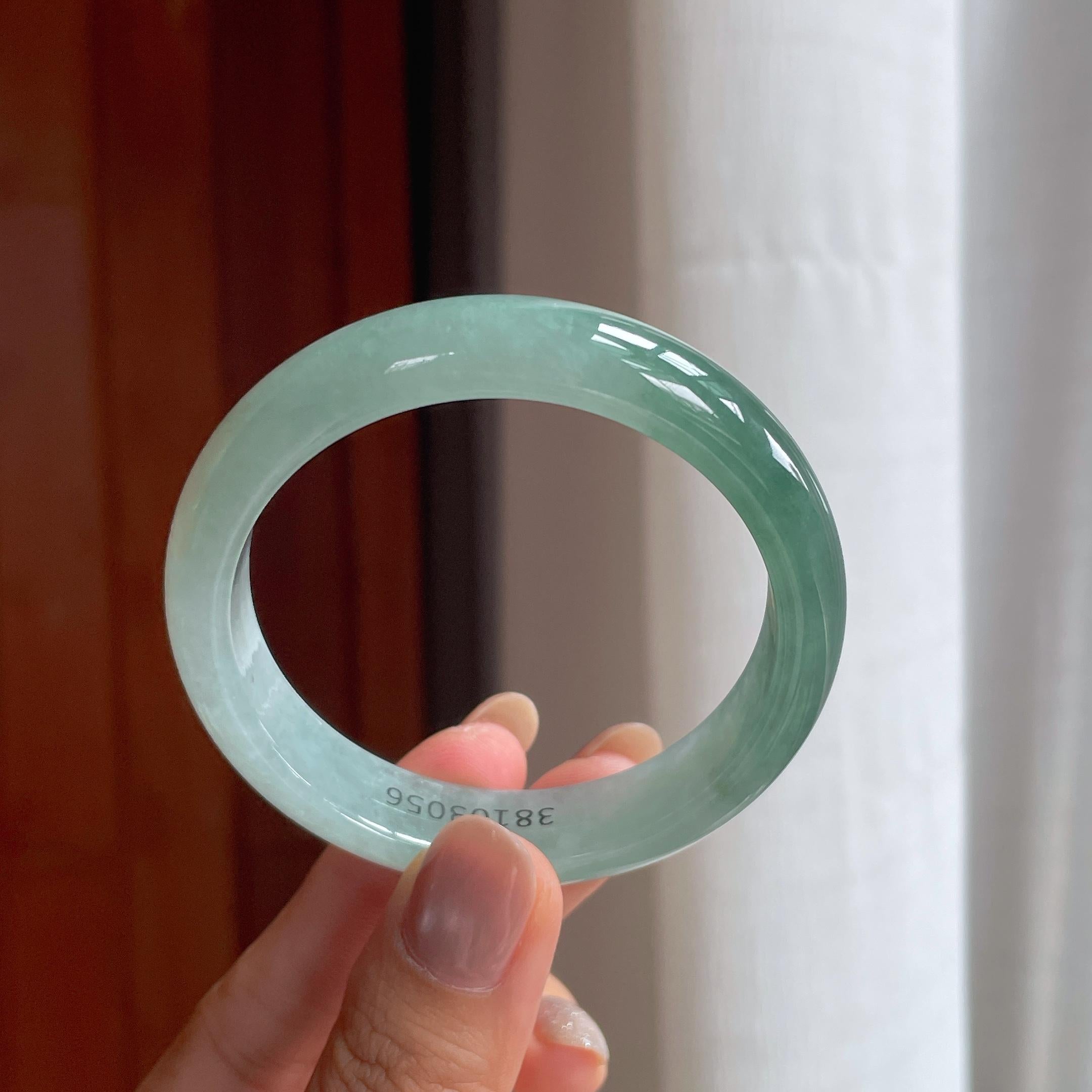 冰种半山半水翡翠平安镯（52.5mm）（yc423118）