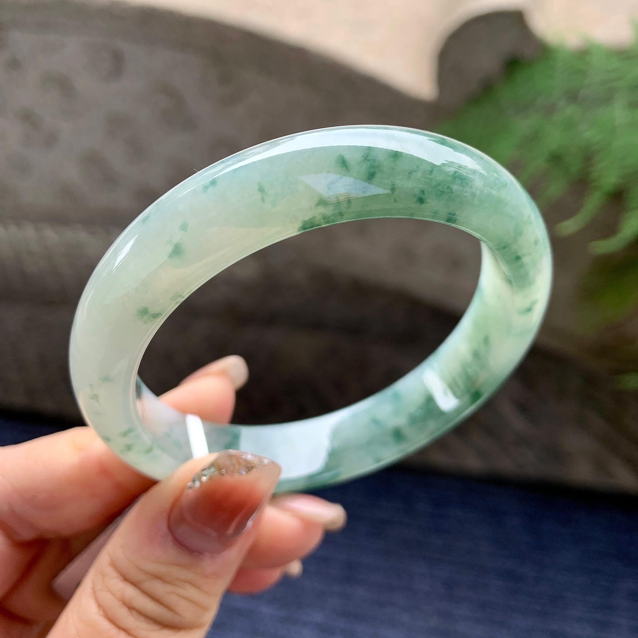 糯冰种飘花平安镯（56mm）（yc297968）