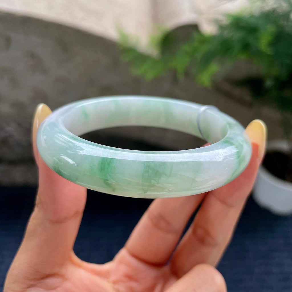 小圈口 细糯种飘花正圈平安镯53.8圈 天然缅甸A货翡翠（yc489145）