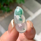 糯冰种飘蓝花福豆吊坠 天然缅甸A货翡翠（yc392767）