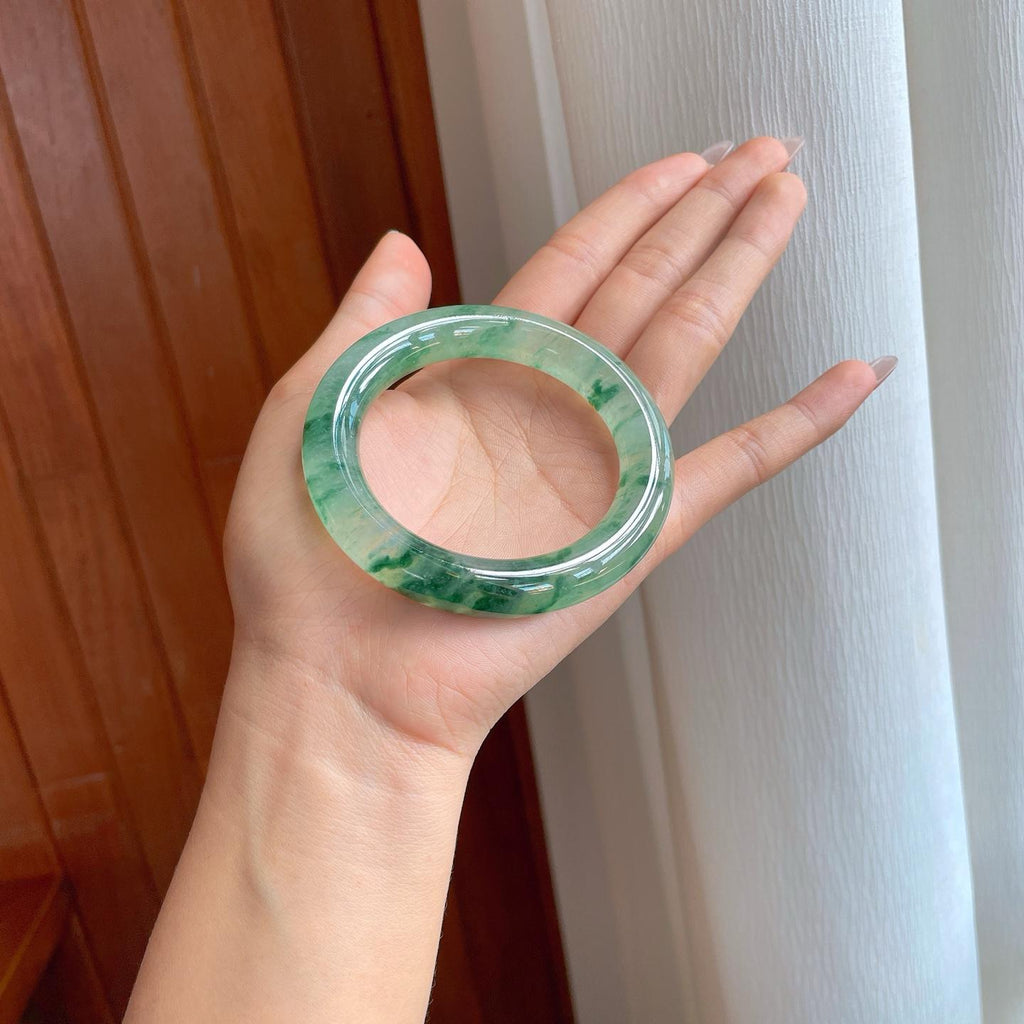 冰种飘花翡翠圆条手镯（56mm）（yc312989）