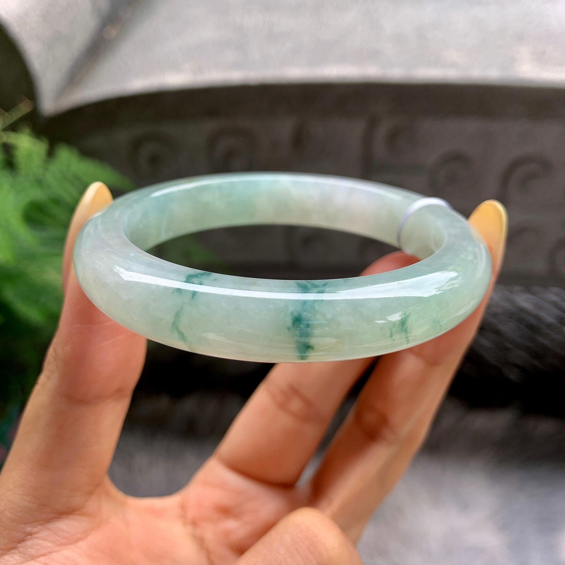 细糯种飘花正圈平安镯55圈 天然缅甸A货翡翠（yc481899）