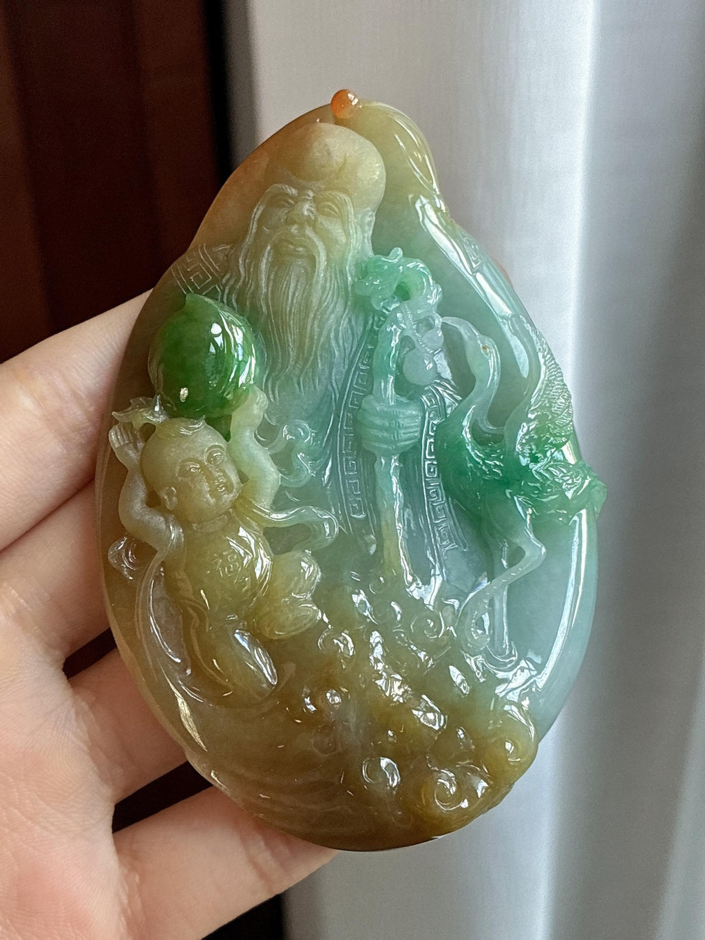 细糯种黄加绿寿星挂件 天然缅甸A货翡翠（yc484154）