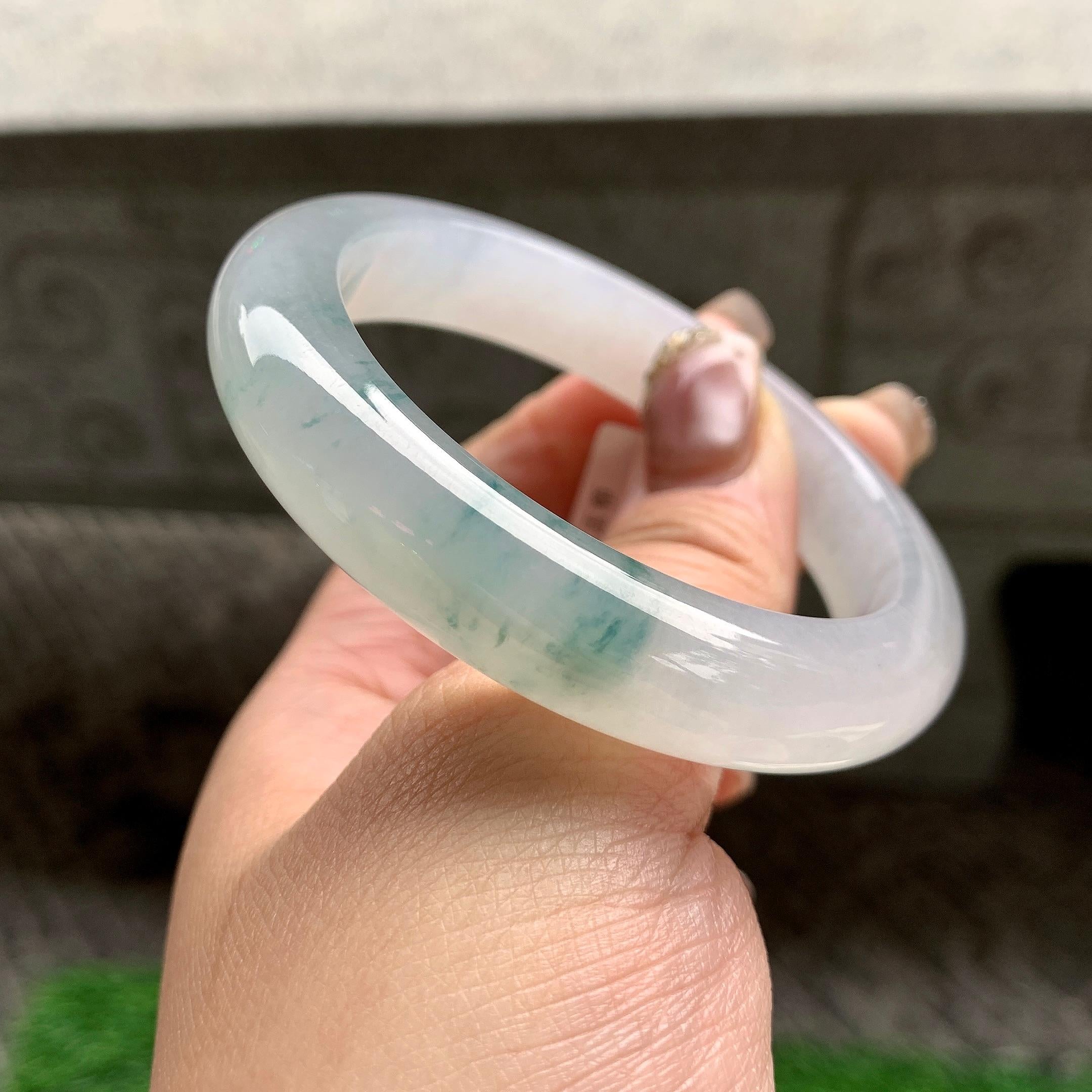 糯冰种飘花平安镯（53.5mm）（yc288711）