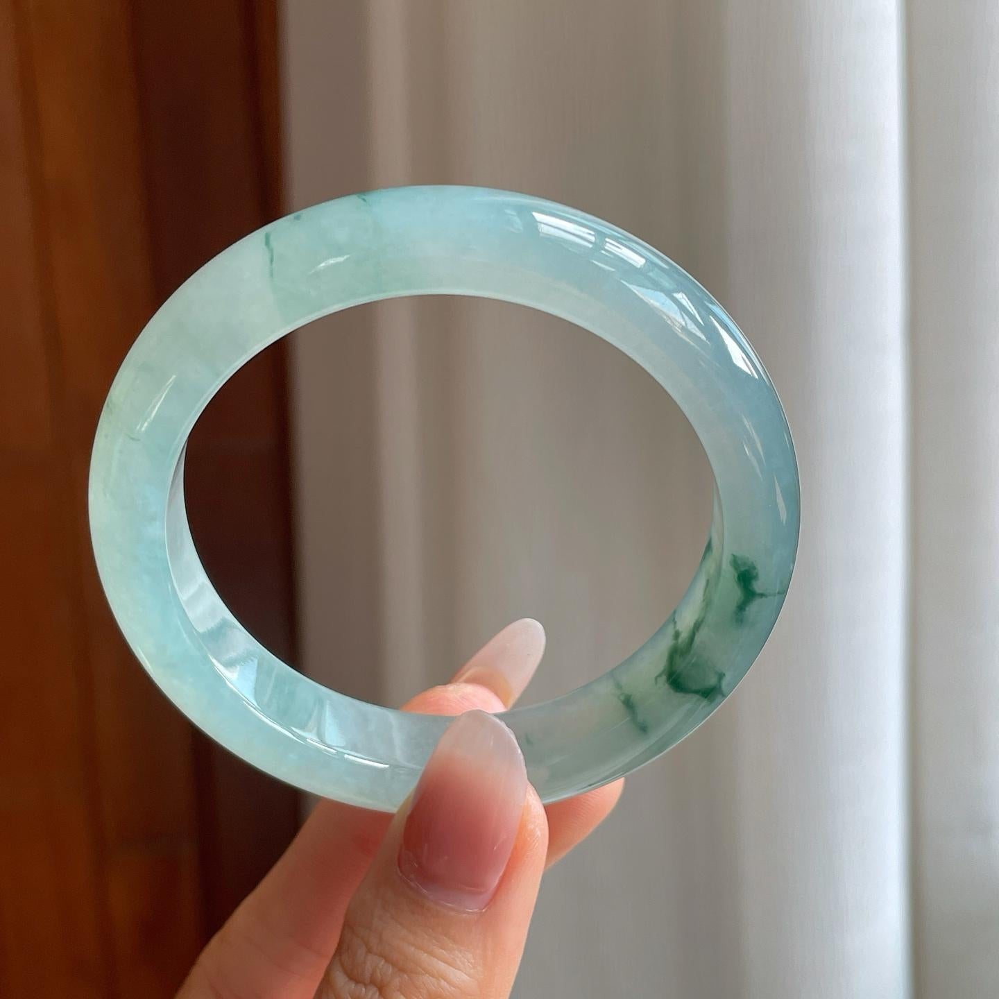 冰种飘花翡翠平安镯（56.5mm）（yc307039）