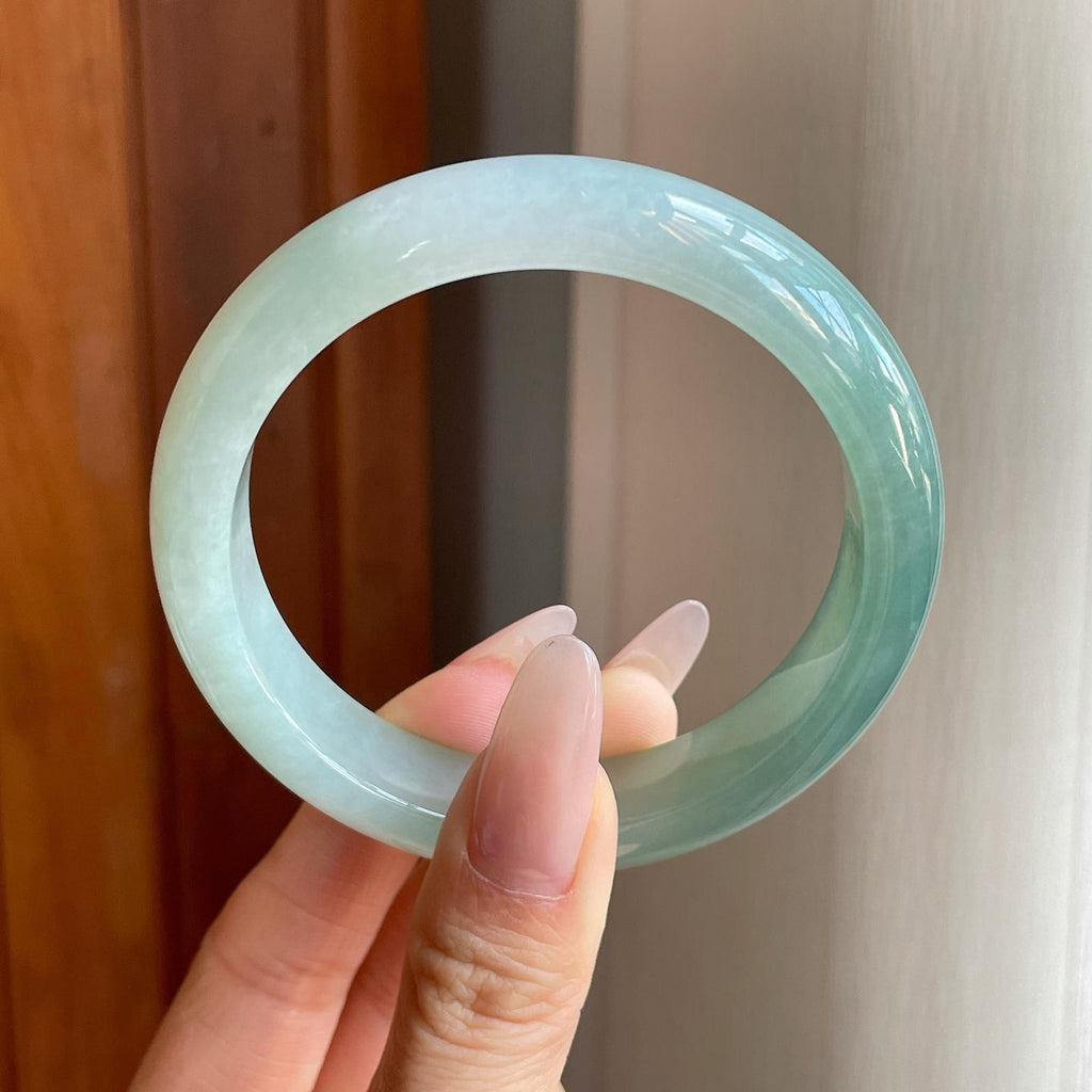 糯冰半山水翡翠平安镯（59mm）（yc282547）