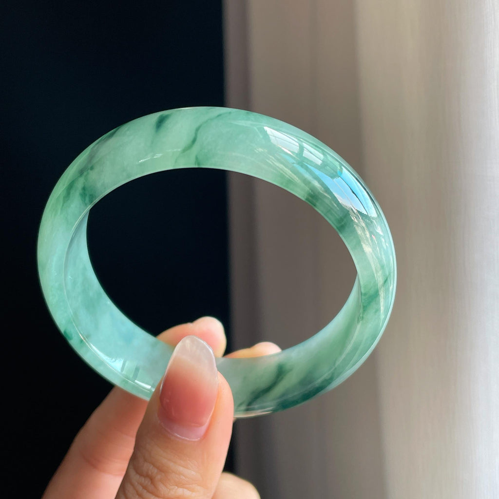 冰种宽版飘花翡翠平安镯（57.5mm）（yc323786）