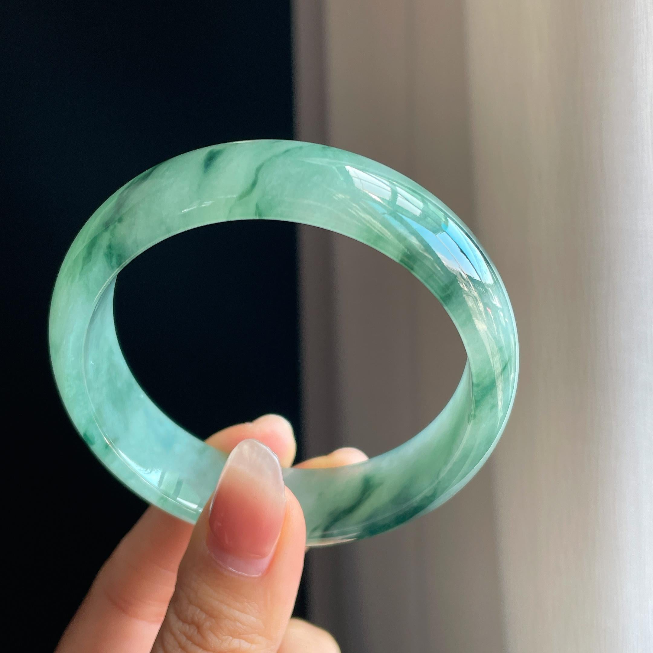 冰种宽版飘花翡翠平安镯（57.5mm）（yc323786）