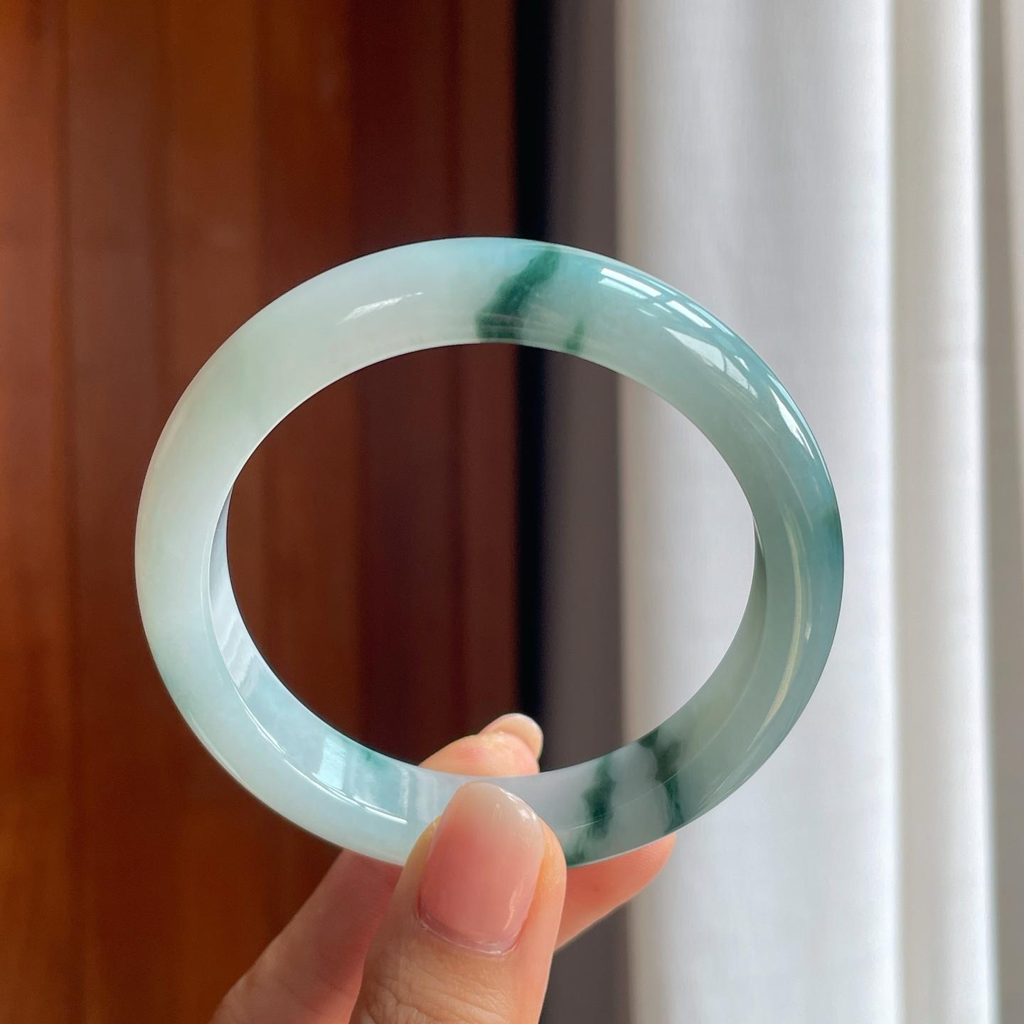 糯冰飘花翡翠平安镯（57.8mm）（yc389585）