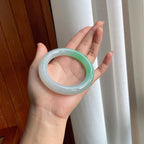 糯冰带色圆条翡翠手镯（58mm）（yc238188）