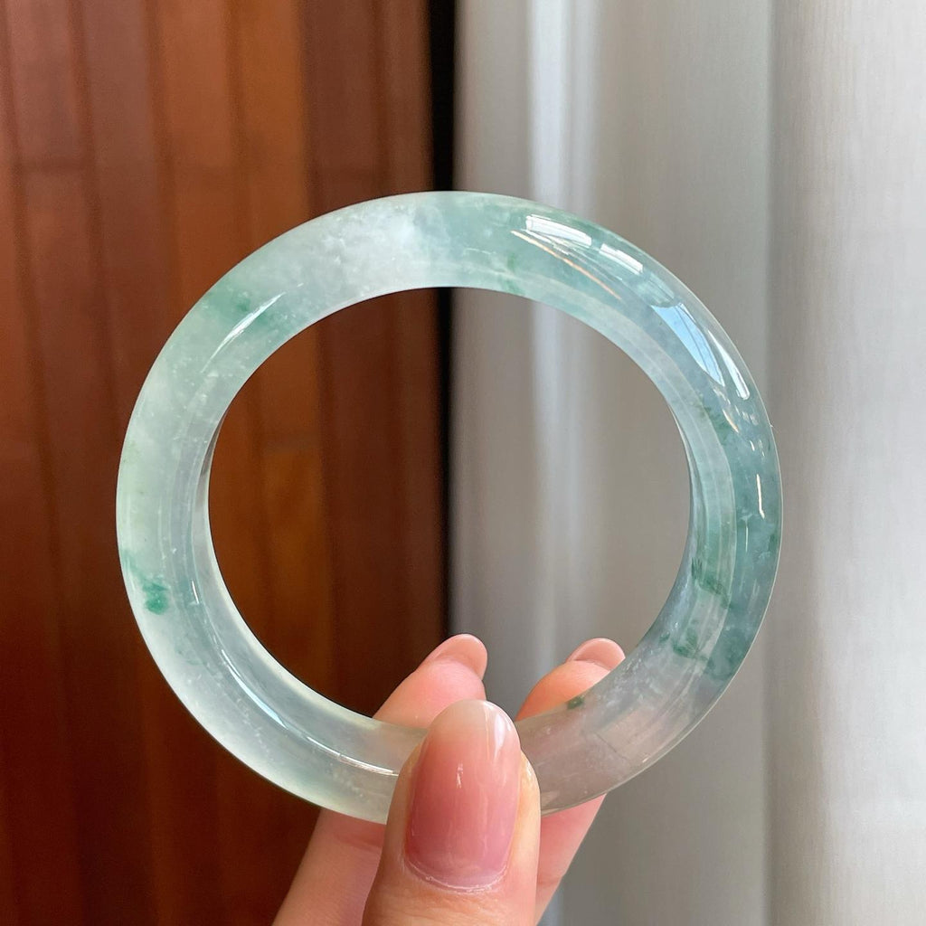冰玻种飘花翡翠平安镯（53mm）（yc335287）
