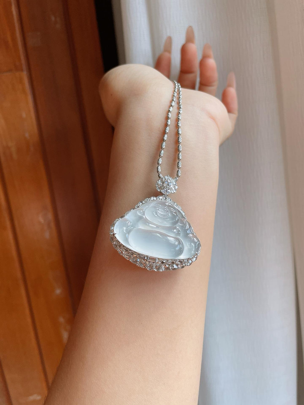 18k金镶冰玻种翡翠佛公（yc233166）