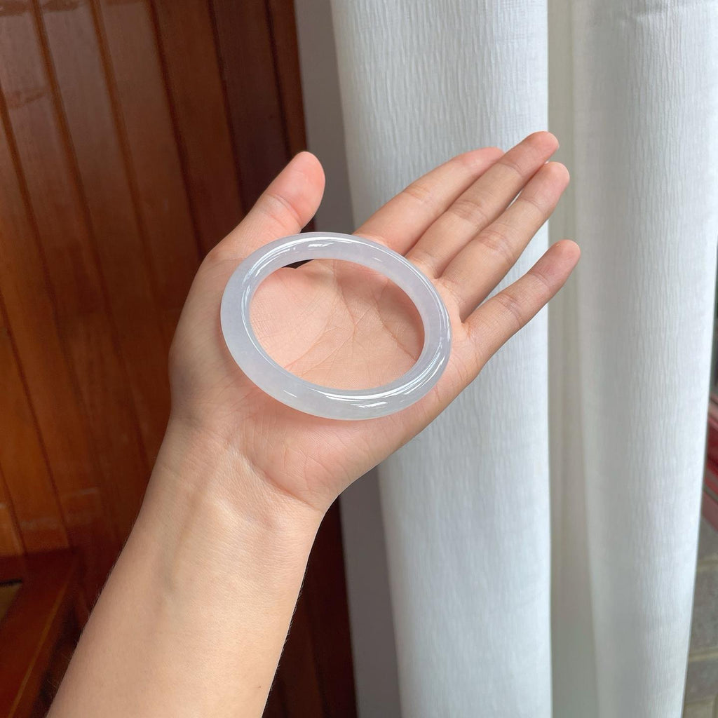 冰种白月光翡翠圆条手镯（55.2mm)（yc381298）