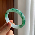 糯冰带色特色翡翠平安镯（58.5mm）（yc277387）