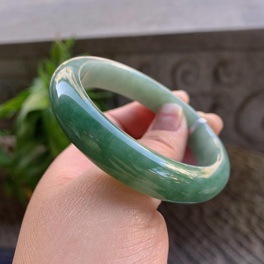 细糯种油青半山水正圈平安镯57.4圈口 天然缅甸A货翡翠（yc330293）