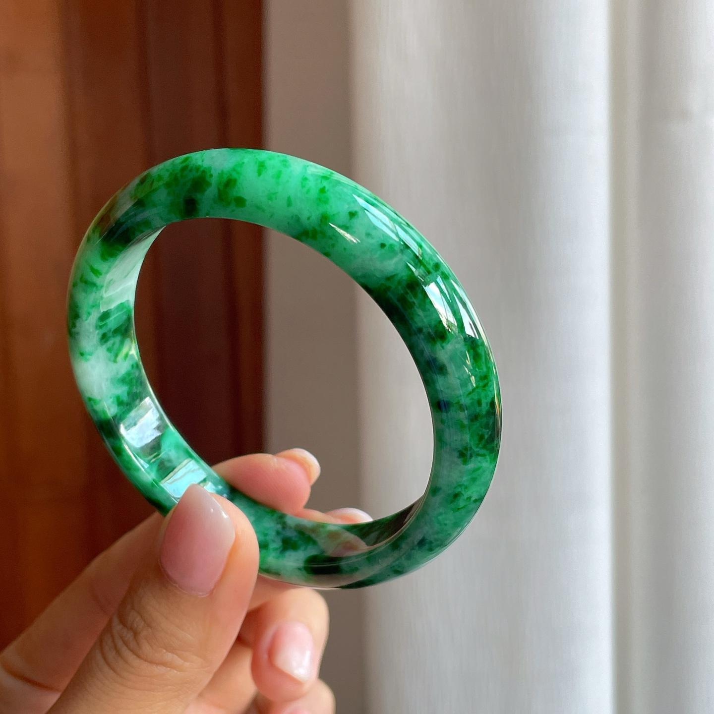 糯冰飘花翡翠平安镯（58mm)（yc386432）