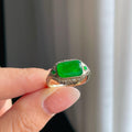 18k金镶冰种辣绿随型翡翠戒指（yc406707）