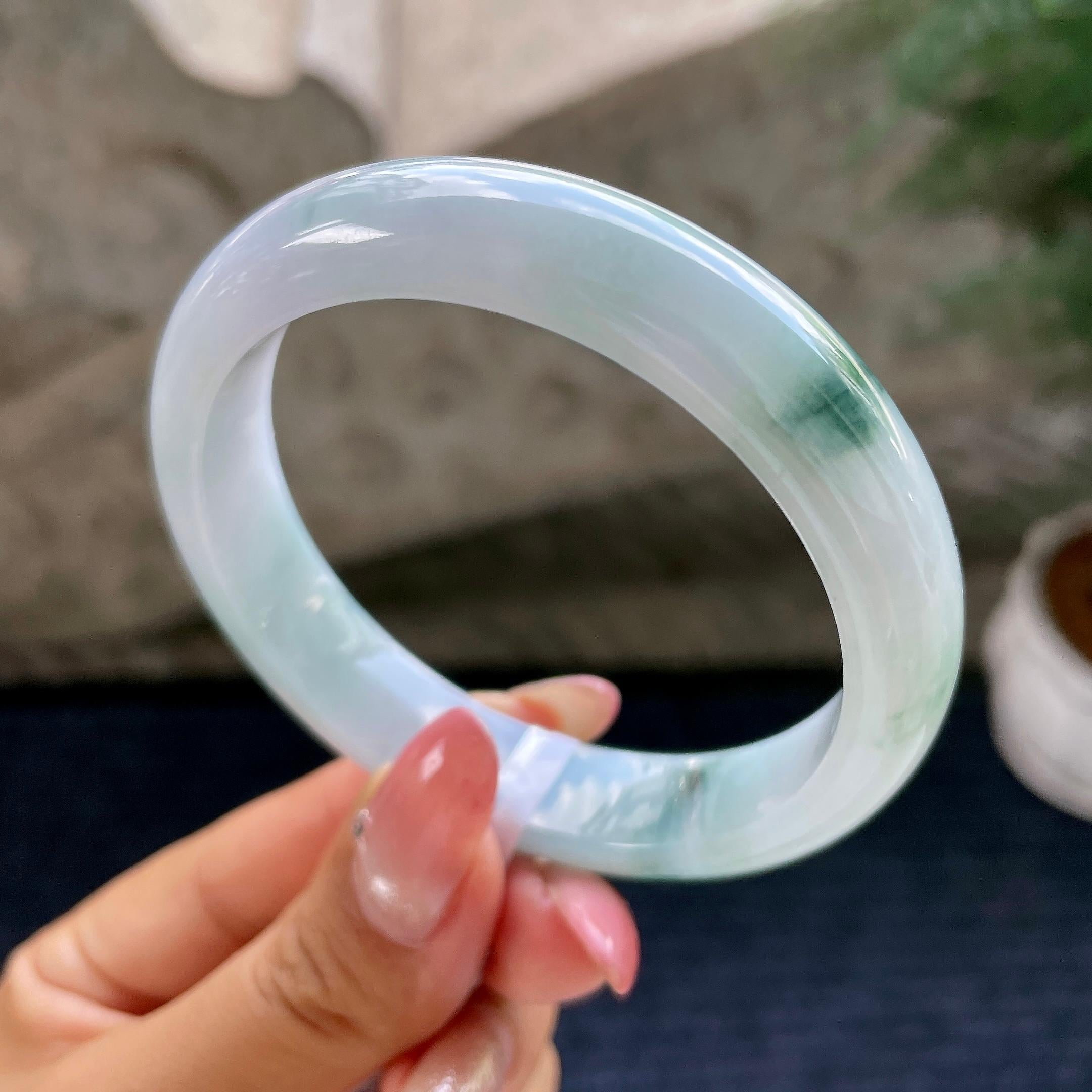 细糯种飘花正圈平安镯57.1圈        天然缅甸A货翡翠（yc444674）