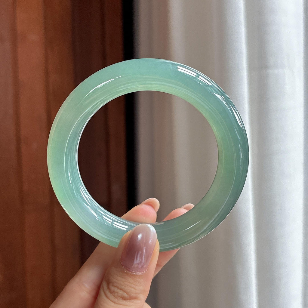 胖圆条 冰种湖水绿圆条手镯 55圈 天然缅甸A货翡翠（yc530445）