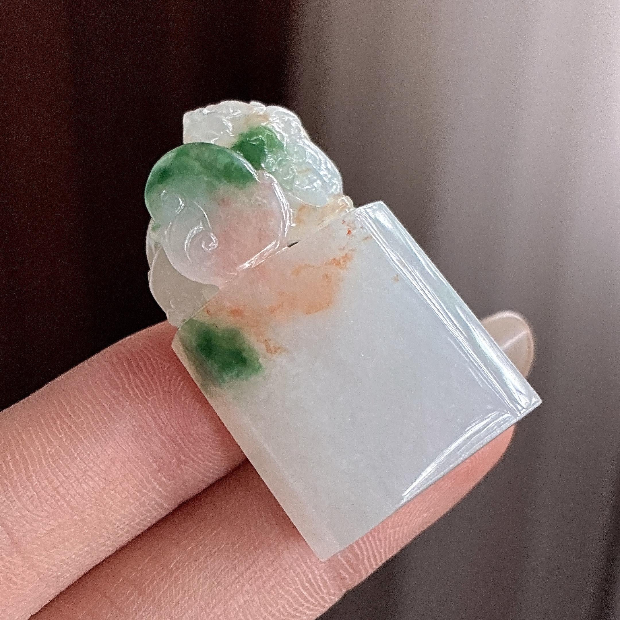 糯冰特色飘花带黄翡貔貅印章 天然缅甸A货翡翠（yc497659）