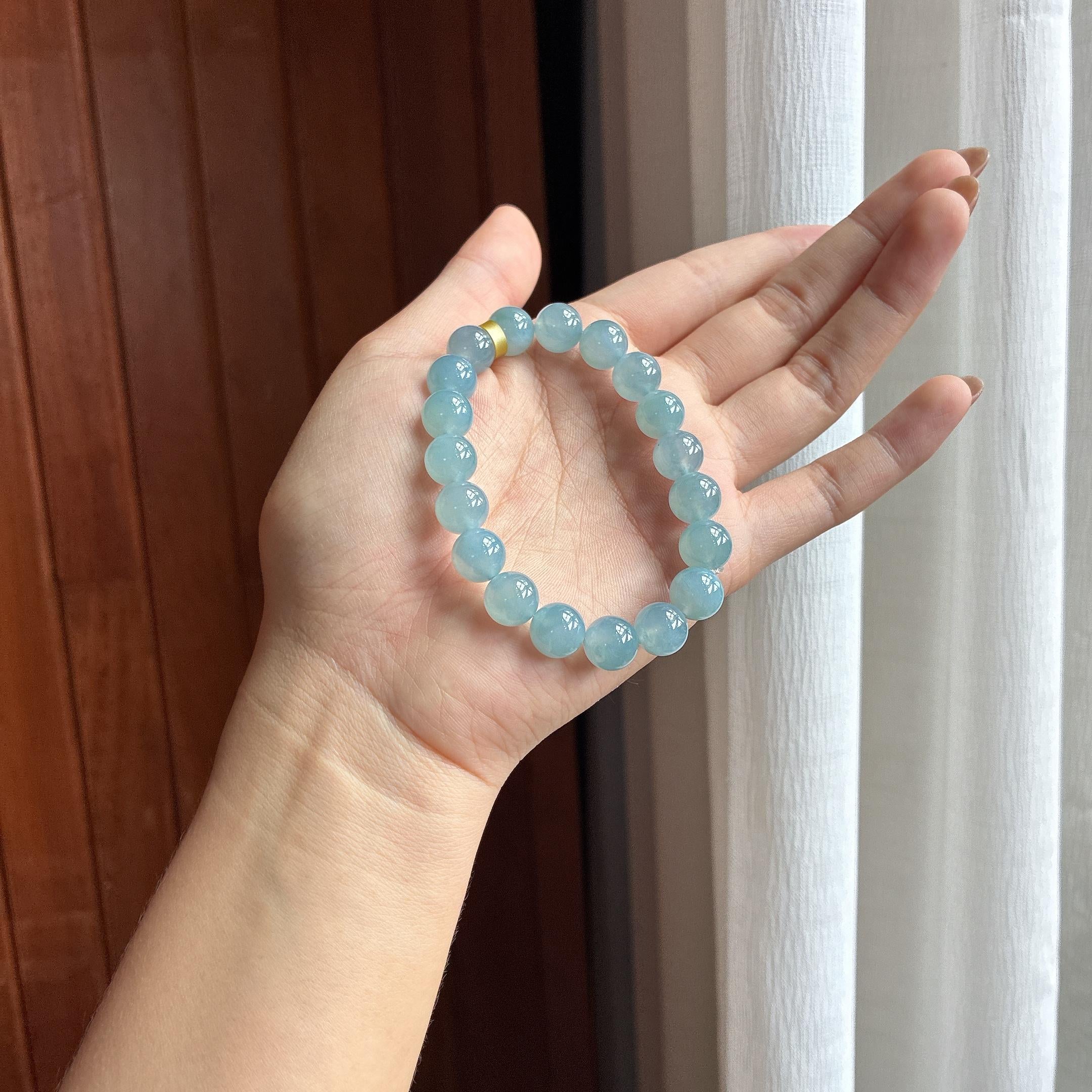 Vòng Tay Băng Chủng Lam Để Ngọc Phỉ Thúy A Tự Nhiên Myanmar (yc451545)