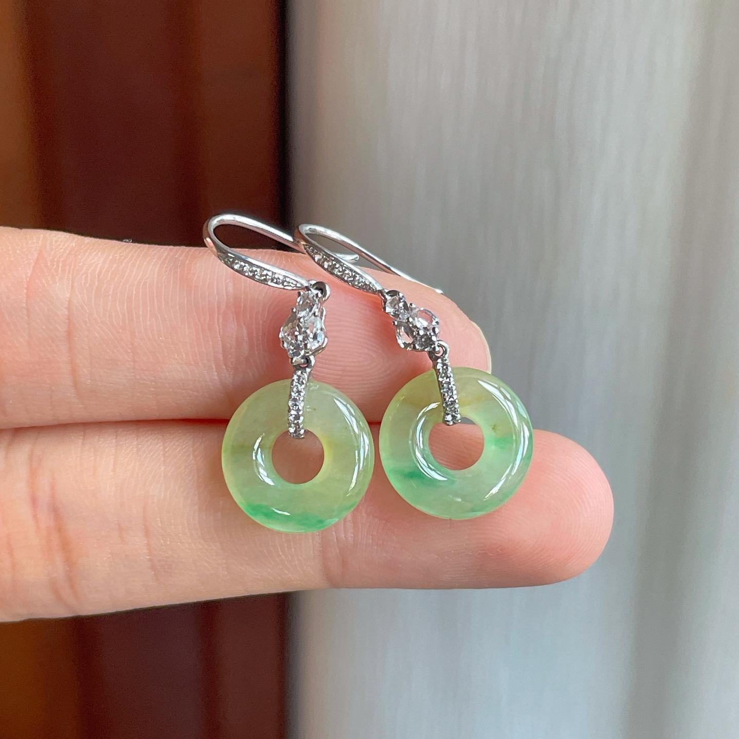 18k金镶糯冰黄加绿翡翠耳坠（yc257265）