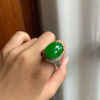 铜托糯冰种满绿翡翠蛋面